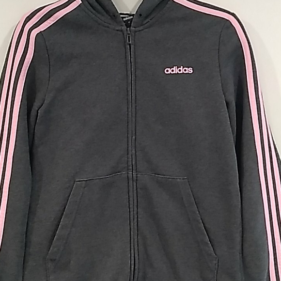 Adidas• charcoal and pink zip up hooded sweatshirt - Picture 2 of 7